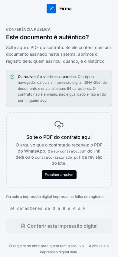 A página de conferência, onde se solta o arquivo PDF.