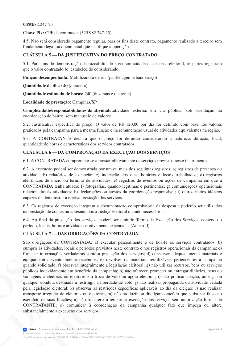 A folha de registros: QR, endereço de conferência, os dois atos e a trilha de auditoria.